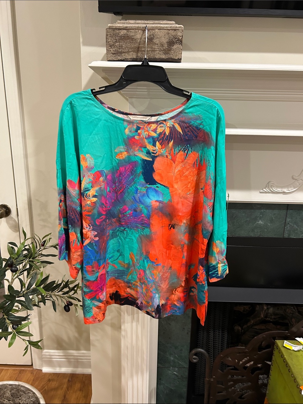 Soft Surroundings Turquoise Floral-Print Boatneck Tunic